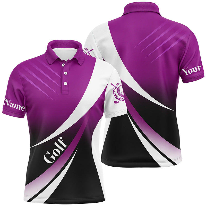 Mens golf polo shirts custom name light purple and white golf shirt, tournament golf tops for mens NQS5208