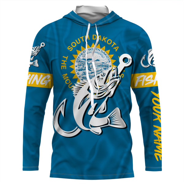 SD South Dakota Walleye fishing flag fish hook Custom sun protection fishing shirts for men, women kid NQS3584