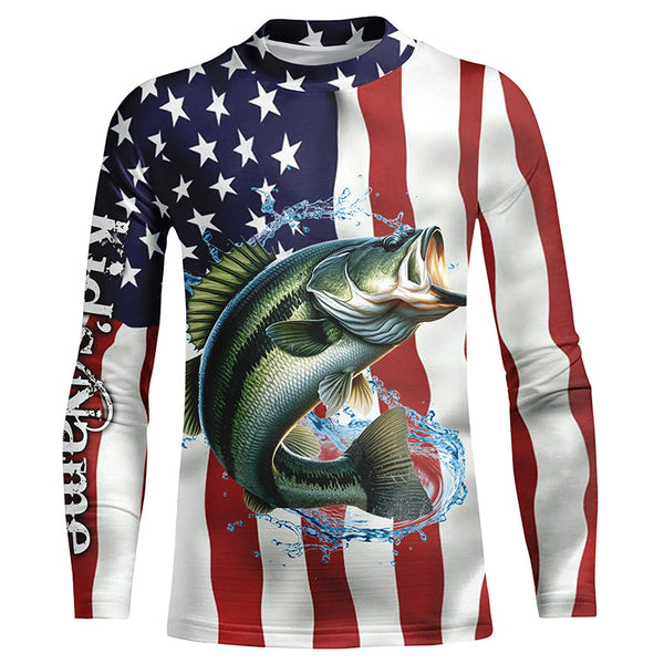 Largemouth bass shirt American flag Customize Name UV protection long sleeves fishing shirts NQS1810