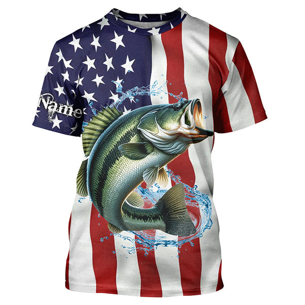 Largemouth bass shirt American flag Customize Name UV protection long sleeves fishing shirts NQS1810