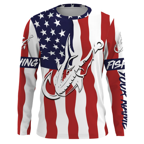 Sturgeon shirt US American Flag Fish hook Custom sun protection fishing shirts for adults, kid NQS3454