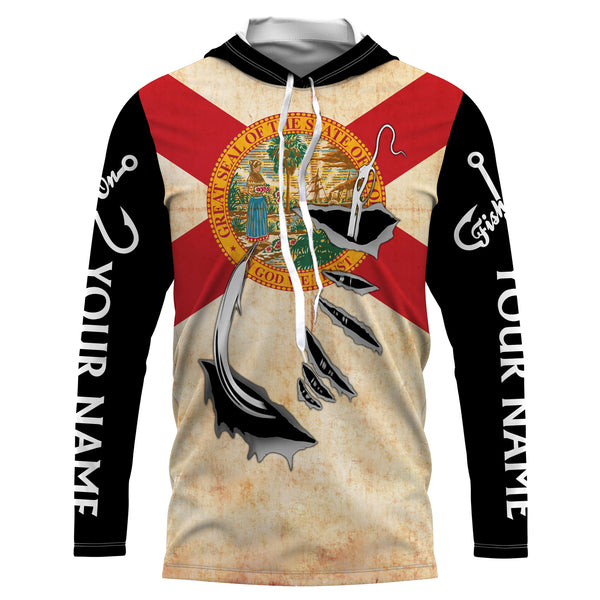 Florida Fishing 3D Fish Hook patriotic fish on UV protection custom name long sleeve NQS3588