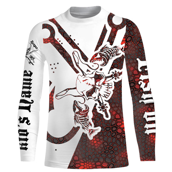 Fish hook skull reaper red camo fish on sun protection performance custom long sleeve fishing jerseys NQS3568