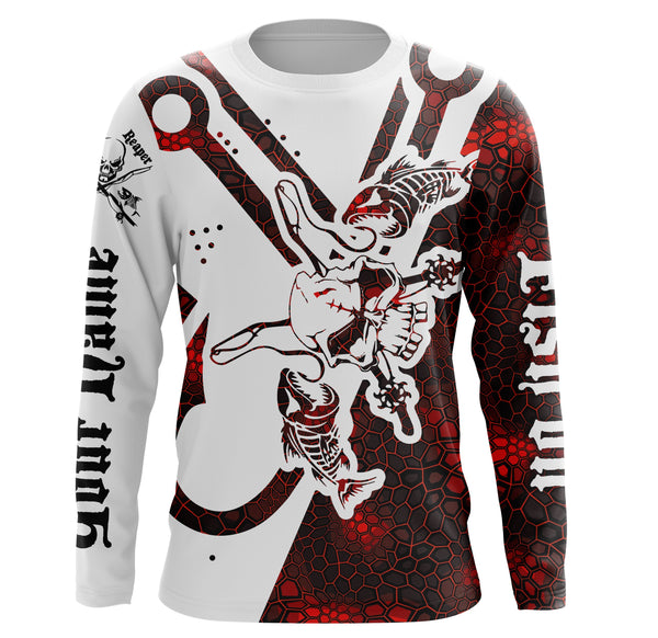 Fish hook skull reaper red camo fish on sun protection performance custom long sleeve fishing jerseys NQS3568