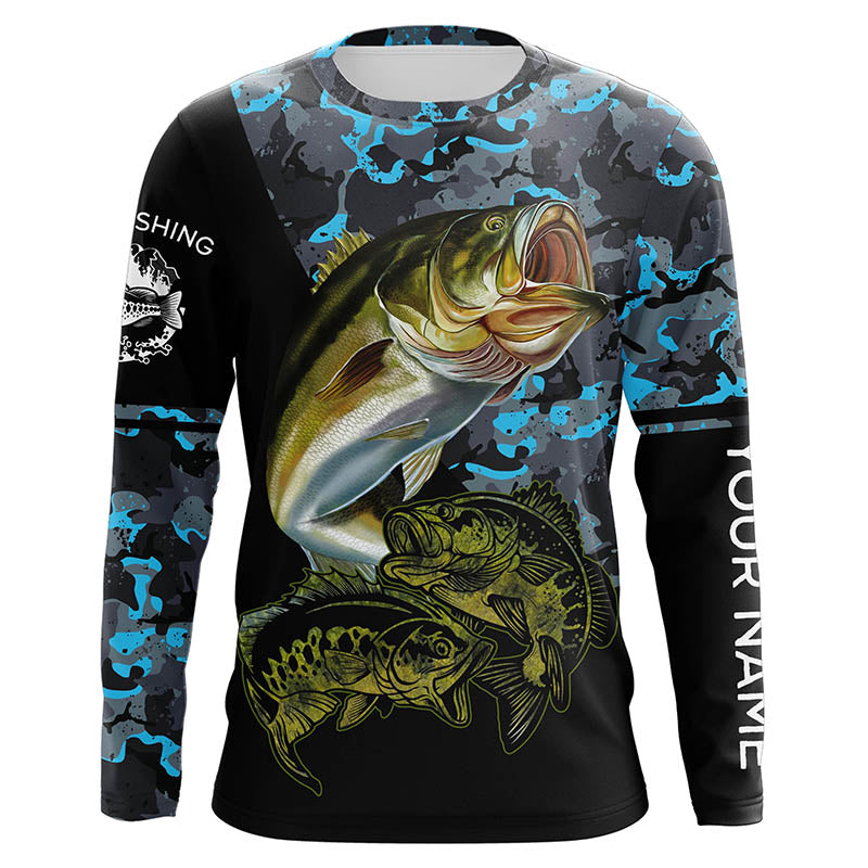 Largemouth Bass fishing black blue camo custom name sun protection lon ...