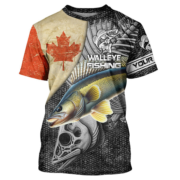 Vintage Canadian Flag Walleye Fishing Custom long sleeve performance Fishing Shirts, Walleye jerseys NQS5222