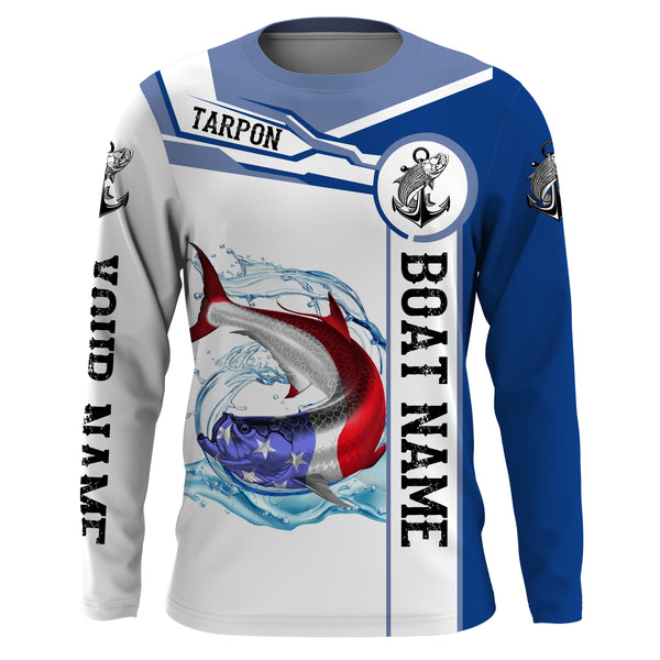 Tarpon Fishing American Flag Custom name and boat name performance Fishing Shirts Patriotic Fishing gifts for fisherman-NQS2363