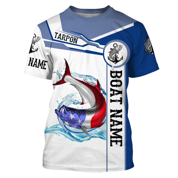 Tarpon Fishing American Flag Custom name and boat name performance Fishing Shirts Patriotic Fishing gifts for fisherman-NQS2363