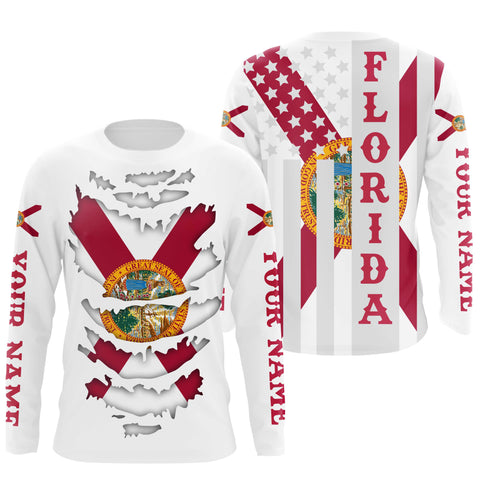 Custom Florida Flag Shirts, Patriot Long Sleeve Performance Shirts UV Protection Upf 30+ NQS2493