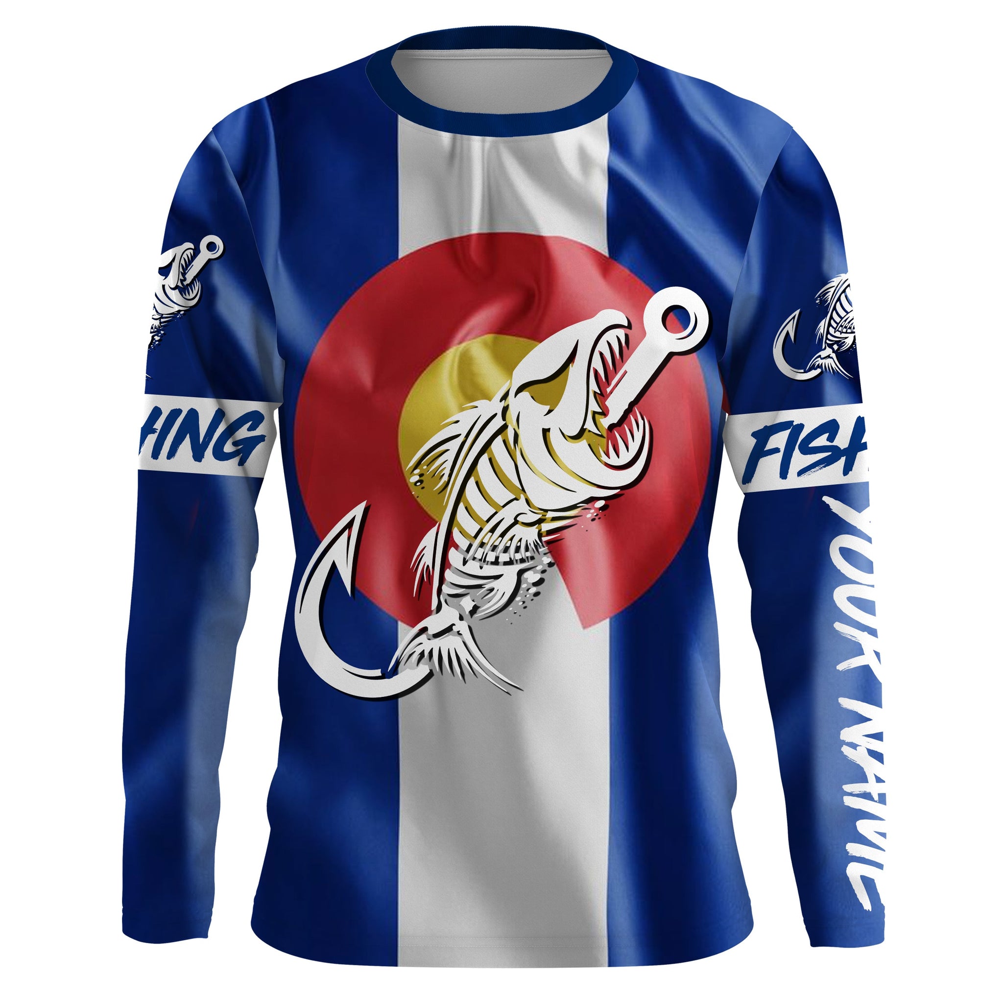 CO Fishing Custom Colorado Flag Fish hook skull Custom Name sun protection custom fishing shirts NQS3307