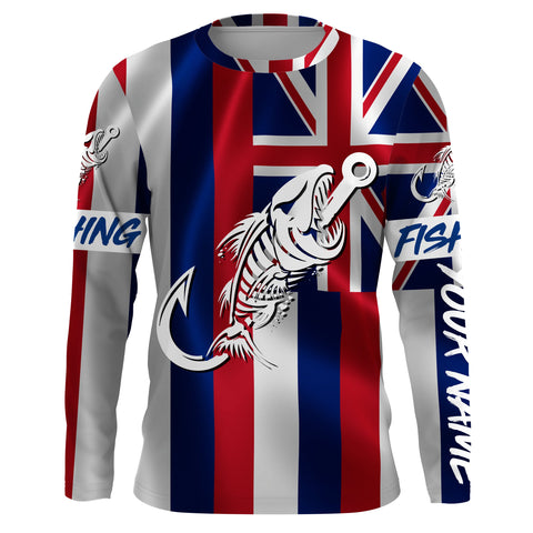 HI Fishing Custom Hawaiian Flag Fish hook skull Custom Name sun protection custom fishing shirts NQS3308