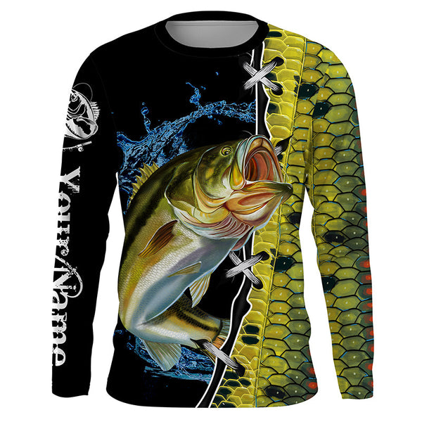 Personalized Bass Fishing jerseys, Bass green scales Fishing Long Sleeve tournament fishing shirts NQS3926