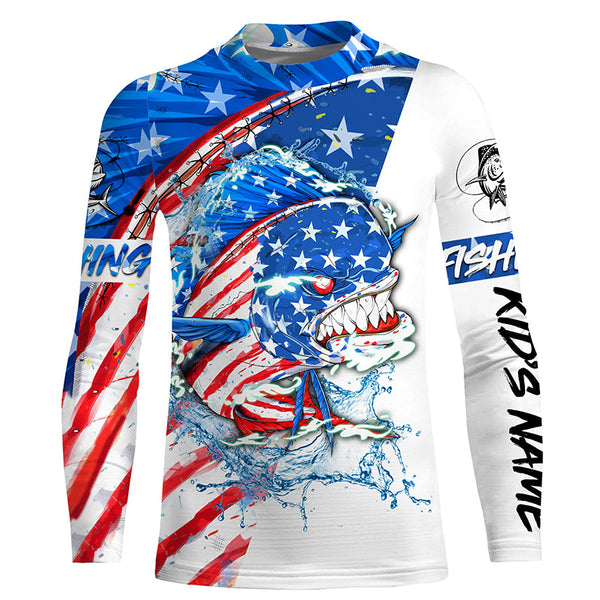 Angry Mahi-mahi fishing American flag Custom sun protection Long sleeve Fishing Shirts, Fishing Gift NQS4552