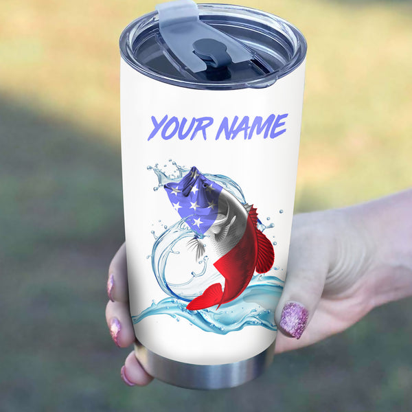 1PC Bass Fishing American flag patriotic Custom name Stainless Steel Tumbler Cup, Personalized Fishing gift for Fishing lovers NQS2955