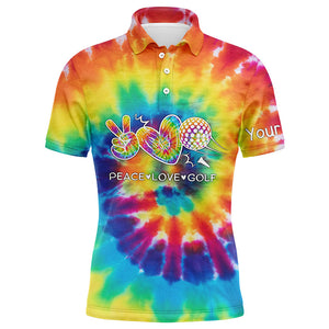 Mens golf polo shirts tie dye pattern custom peace love golf, personalized golf shirt for mens NQS5743