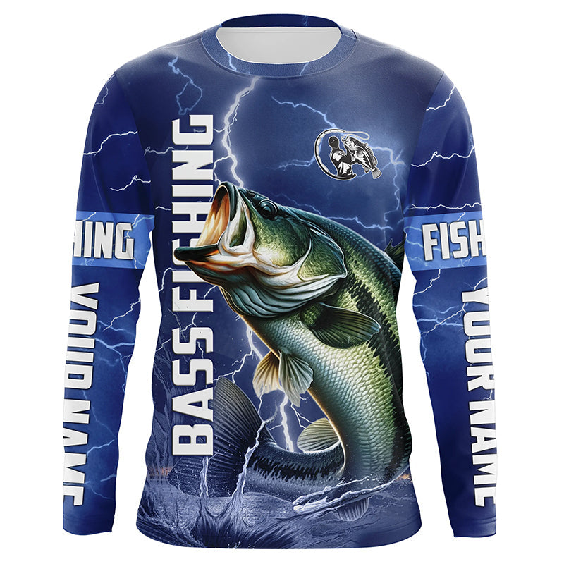 Bass Fishing blue lightning jerseys custom name Bass performance Long Sleeve tournament fishing shirts NQS3932