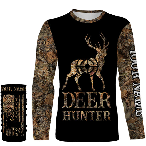 Deer Hunter Camo American flag Customize Name 3D All Over Printed Shirts, Personalized Hunting gift NQS4345