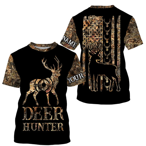 Deer Hunter Camo American flag Customize Name 3D All Over Printed Shirts, Personalized Hunting gift NQS4345