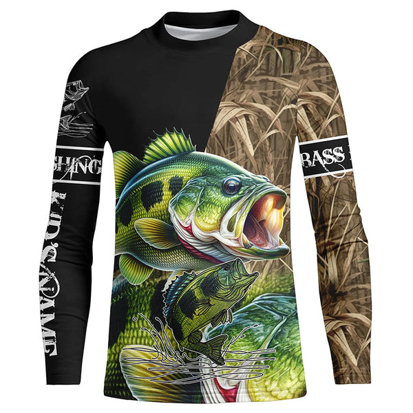 Largemouth Bass fishing Camo UV protection Customize name long sleeves fishing shirts NQS2956