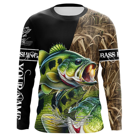 Largemouth Bass fishing Camo UV protection Customize name long sleeves fishing shirts NQS2956