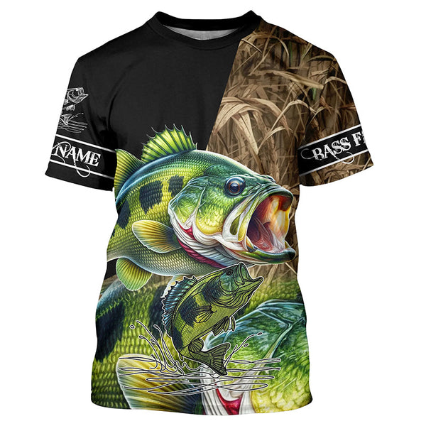 Largemouth Bass fishing Camo UV protection Customize name long sleeves fishing shirts NQS2956