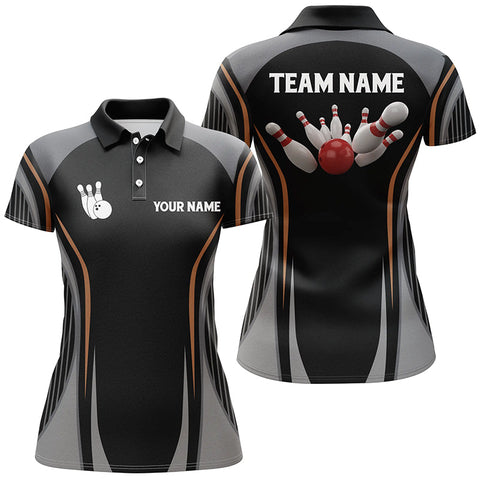 Bowling polo shirts for women Custom bowling ball and pins black vintage Bowling Team Jerseys NQS5246