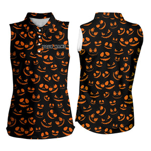 Funny Women sleeveless polo shirt orange black Halloween background custom golf attire for women NQS6152