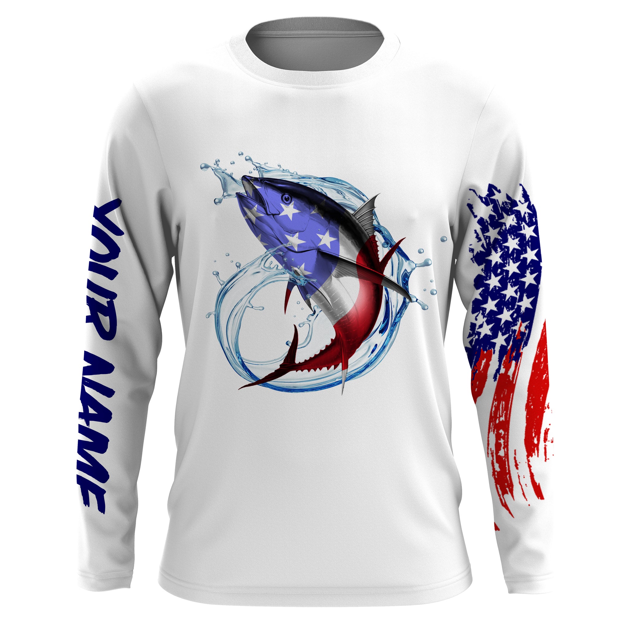 Tuna fishing American flag patriotic Custom Name UV protection UPF 30+ fishing jersey, Gifts for Fisherman NQS2964