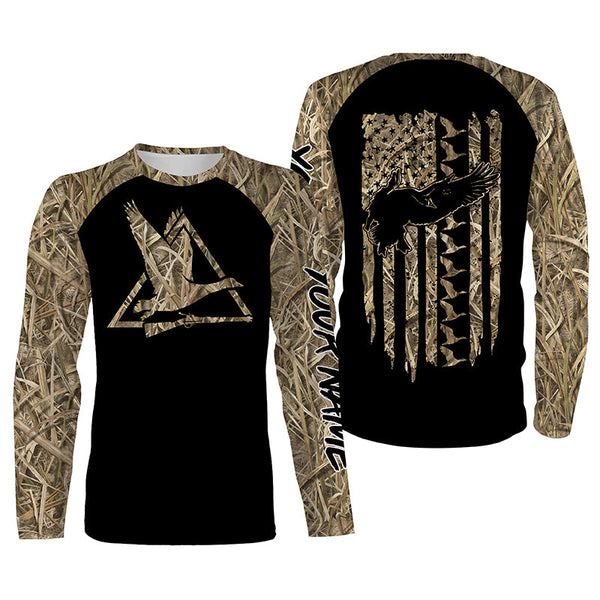 Goose hunting Waterfowl Camo American flag Custom Name 3D All over print Shirts - Hunting gift NQS3941