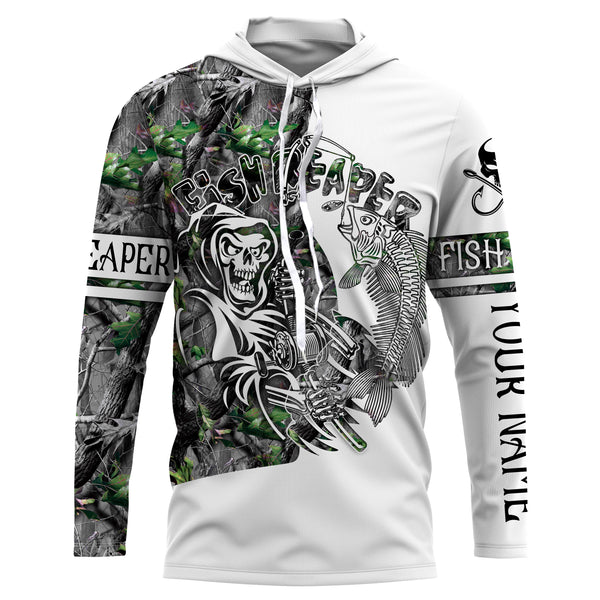 Fish reaper fishing camouflage UV long sleeve shirts Custom name UPF 30+ fishing apparel for men, women and Kid - NQS2519