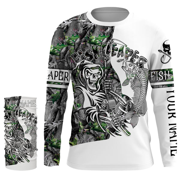 Fish reaper fishing camouflage UV long sleeve shirts Custom name UPF 30+ fishing apparel for men, women and Kid - NQS2519