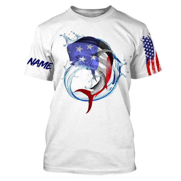 Mahi-mahi Dorado fishing American flag patriotic Custom Name UV protection UPF 30+ fishing jersey, fishing tournament shirts NQS2970
