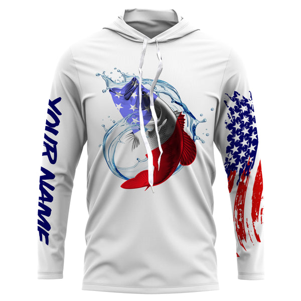 Largemouth bass fishing American flag patriotic Custom Name UV protection UPF 30+ fishing jersey, fishing tournament shirts NQS2972