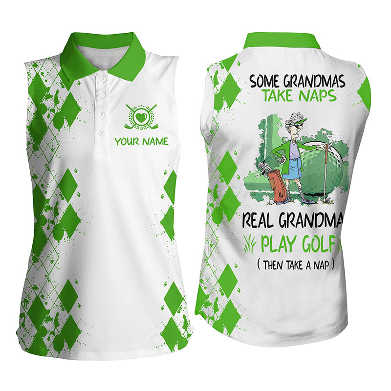 Womens sleeveless polo shirt custom real granmas play golf take nap, golf gift for grandma| Multicolor NQS5297