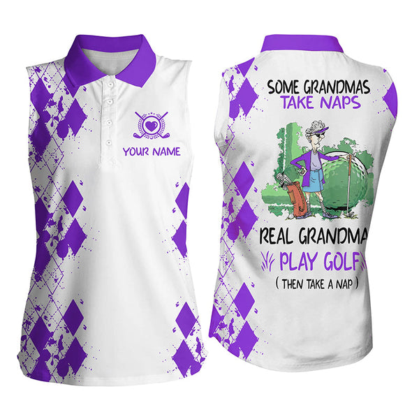 Womens sleeveless polo shirt custom real granmas play golf take nap, golf gift for grandma| Multicolor NQS5297