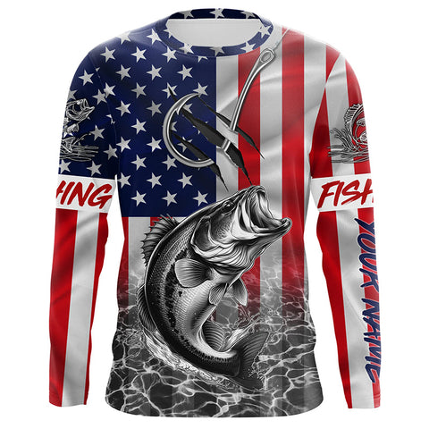 American Flag Bass Fish hook Custom long sleeve performance Fishing Shirts, Bass Fishing jerseys NQS5502