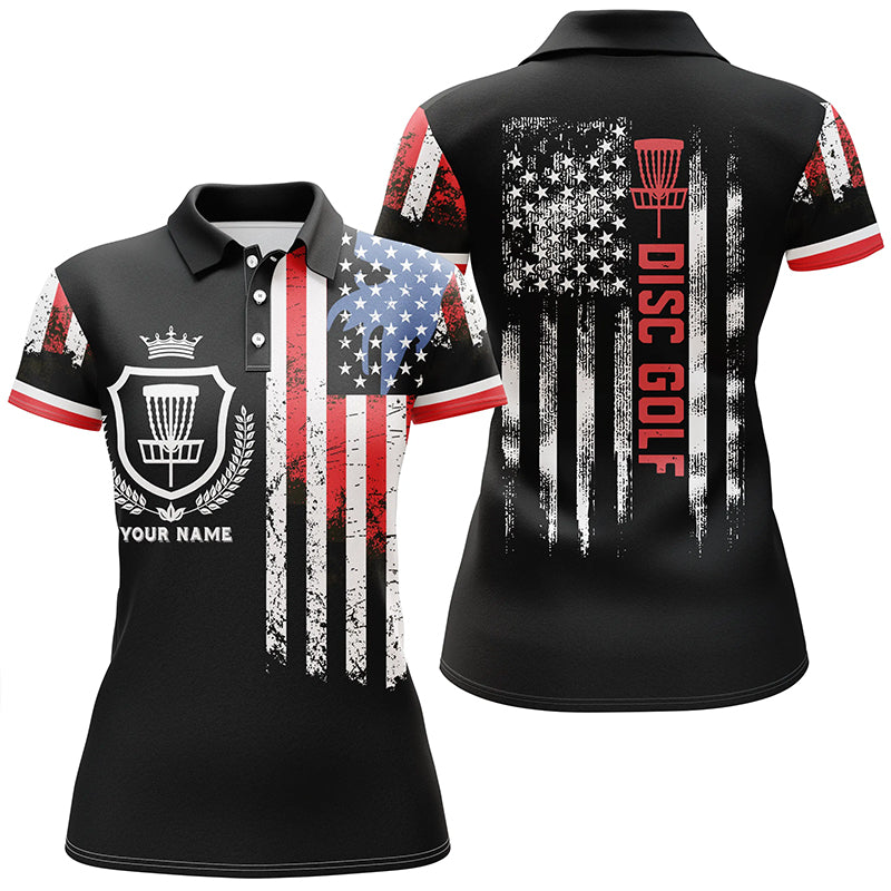 Disc golf basket American flag patriotic women polo shirts custom disc golf shirt for women NQS4998