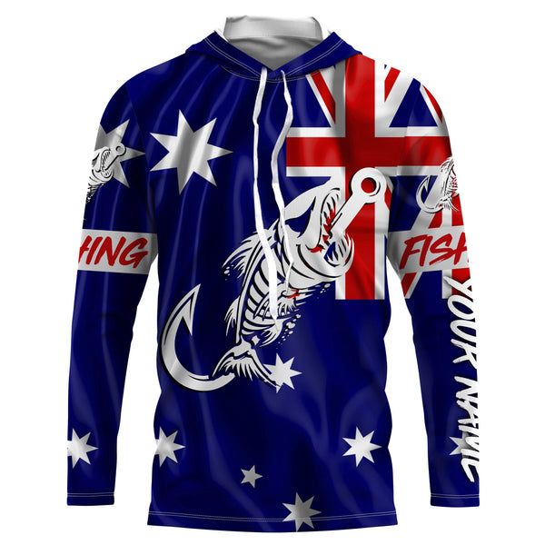 Customized Australian long sleeve fishing shirts Australian Flag Fish hook skull performance shirts NQS3325