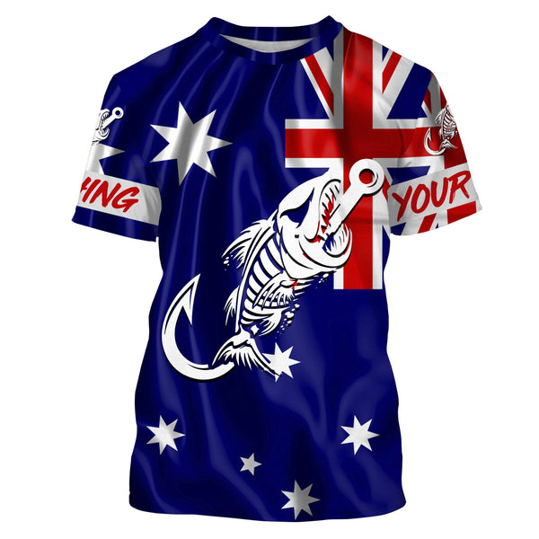 Customized Australian long sleeve fishing shirts Australian Flag Fish hook skull performance shirts NQS3325