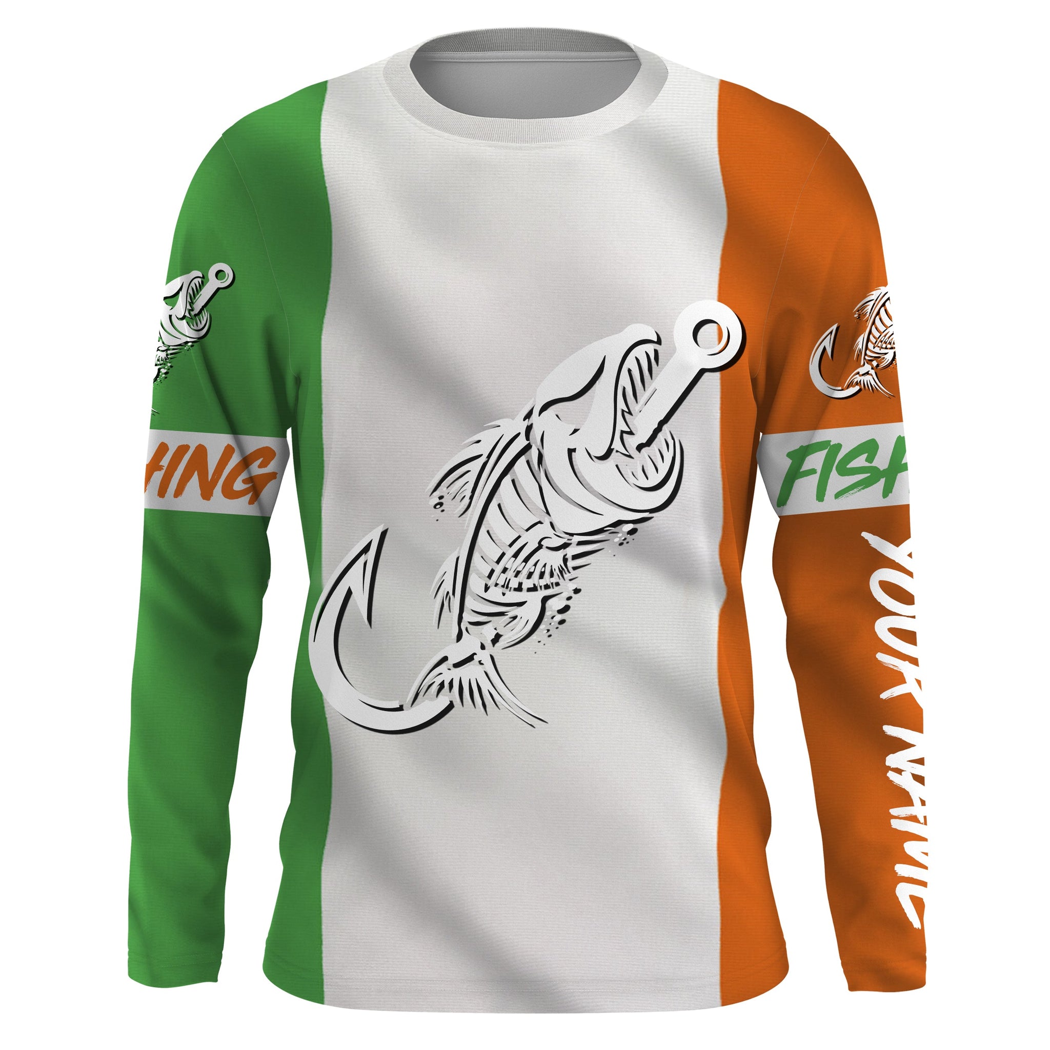 Customized Ireland long sleeve fishing shirts Ireland Flag Fish hook skull performance shirts NQS3326