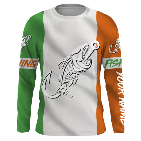 Customized Ireland long sleeve fishing shirts Ireland Flag Fish hook skull performance shirts NQS3326