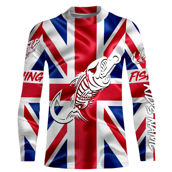 Customized UK long sleeve fishing shirts United Kingdom Flag Fish hook skull performance shirts NQS3327