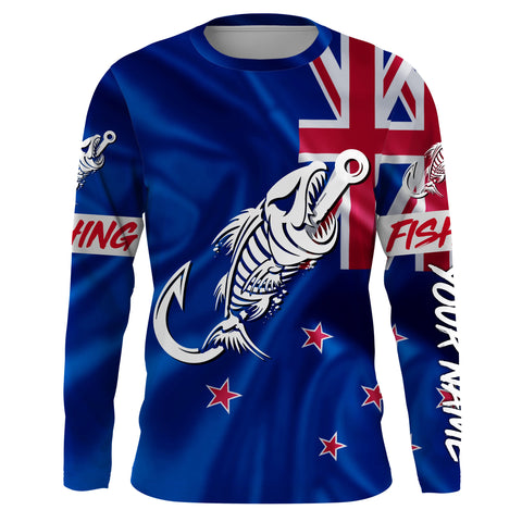 Customized New Zealand long sleeve fishing shirts New Zealand Flag Fish hook skull performance shirts NQS3328