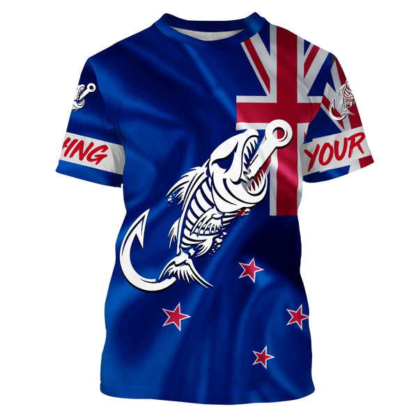 Customized New Zealand long sleeve fishing shirts New Zealand Flag Fish hook skull performance shirts NQS3328