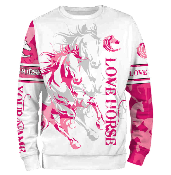 Love Horse tattoo pink camo cute horse shirt for girl Customize Name 3D All Over Printed Shirts Personalized gifts for Horse Lovers NQS2678
