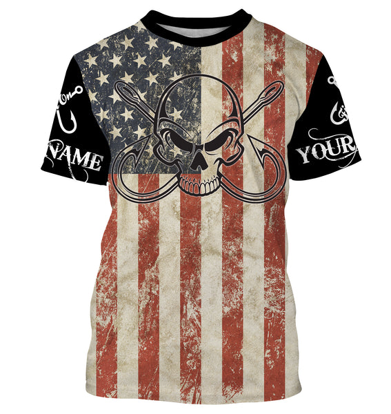 Fish Reaper Fishing American flag patriotic Custom Name 3D All over Printed UV Protection Shirts, Tournament Trail shirts - NQS2988