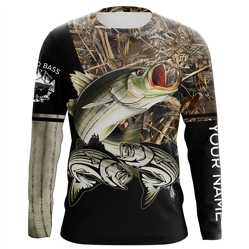 Striped bass fishing scales camo personalized custom name sun protection long sleeve fishing shirts NQS3800