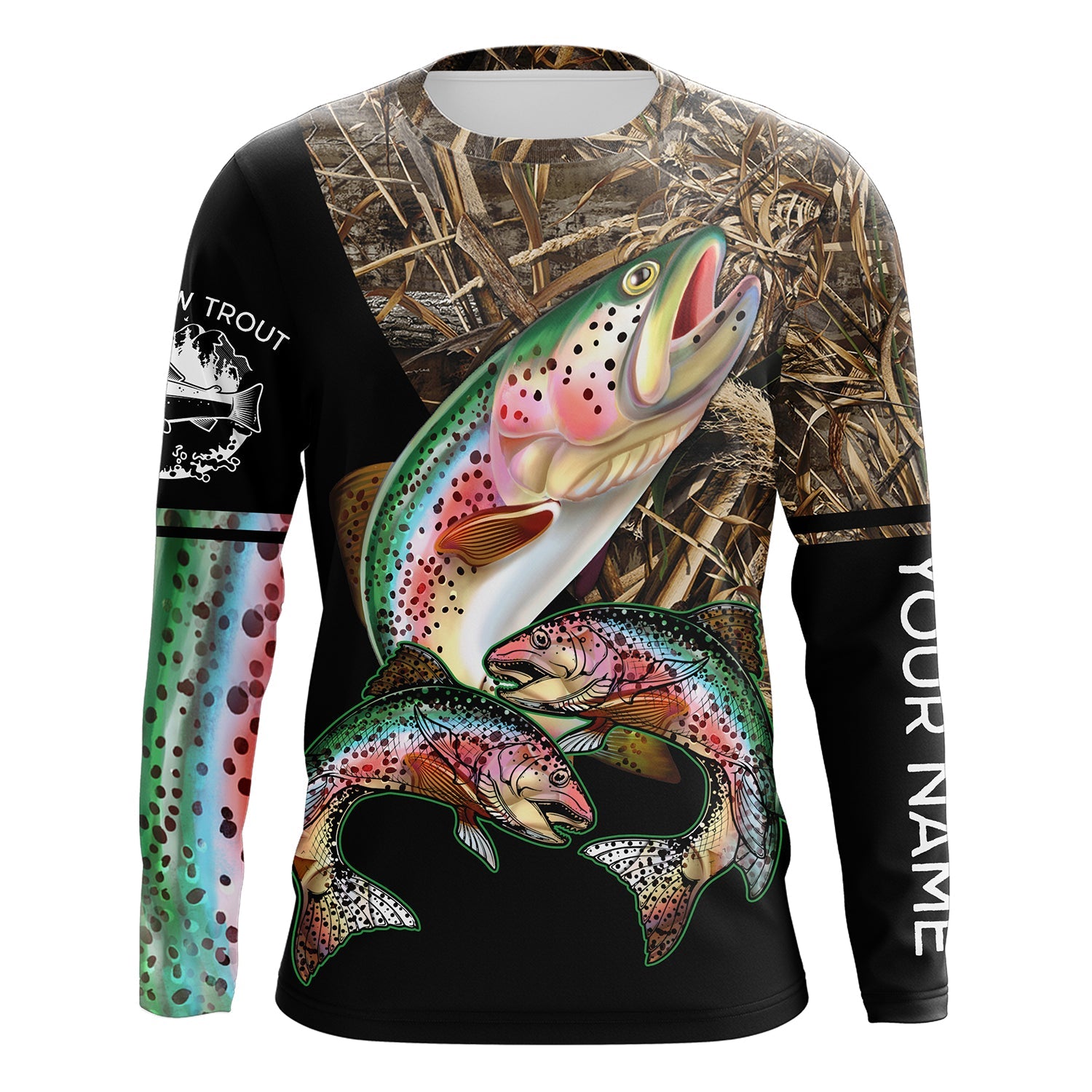 Rainbow trout fishing scales camo personalized custom name sun protection long sleeve fishing shirts NQS3801