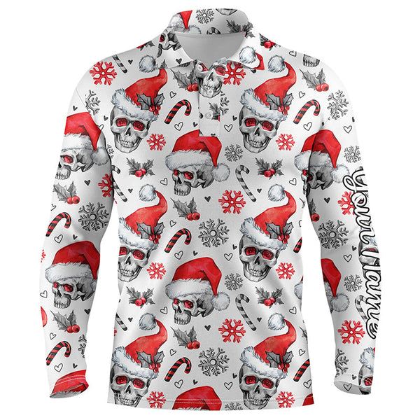 Men golf polo upf shirts funny Christmas skull pattern custom team golf polo shirts, golfer gifts NQS4407