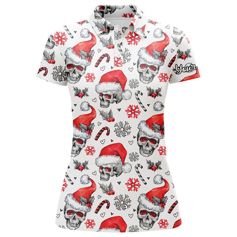 Womens golf polo upf shirts funny Christmas skull pattern custom team golf polo shirts, golfer gifts NQS4407